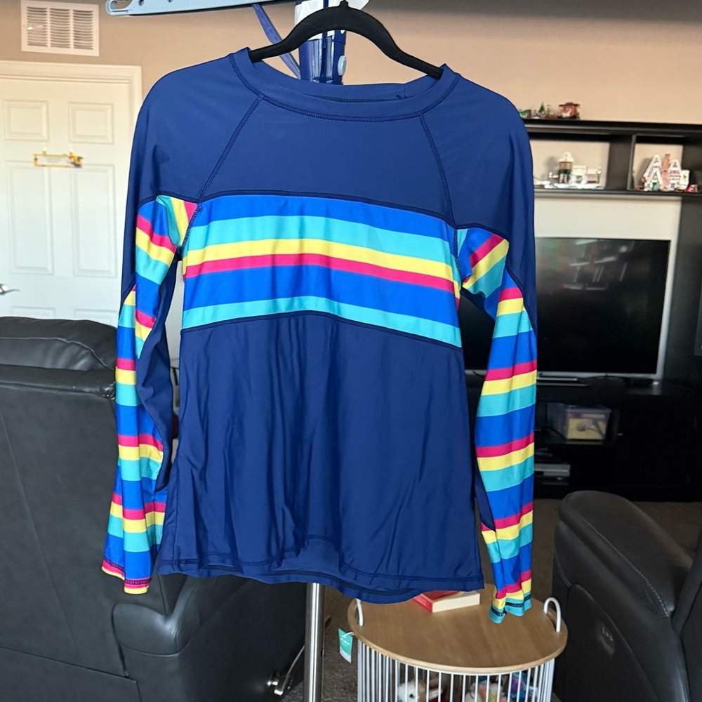 Source Unknown Navy Long Sleeve Rash Guard with Multicolor Stripes